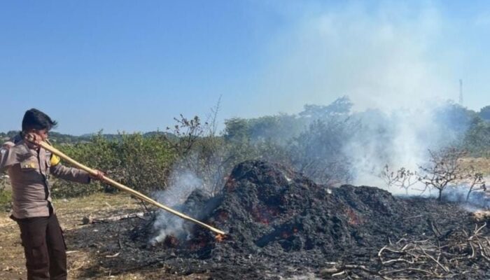 Polsek Tambora Bersama Masyarakat Padamkan  Kebakaran Lahan di Desa Oi Katupa