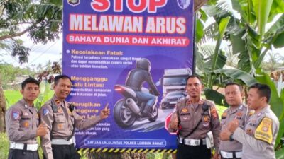 Satlantas Polres Lombok Barat Gencar Pasang Spanduk Himbauan Keselamatan Berlalu Lintas